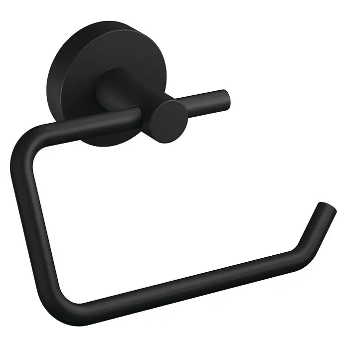 Tesa Moon Toilettenpapierhalter - Ohne Deckel, Schwarz, Matt - Schwarzer Toilettenpapierhalter für die Wandmontage. Robustes Design für Badezimmer und WC.