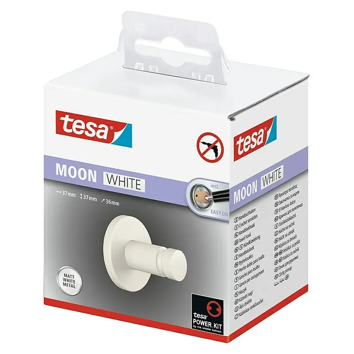 Tesa Moon Handtuchhaken - Weiß, Matt - Das Tesa Moon White Handtuchhaken-Set: Eine praktische und stilvolle Lösung zur Aufbewahrung von Handtüchern.