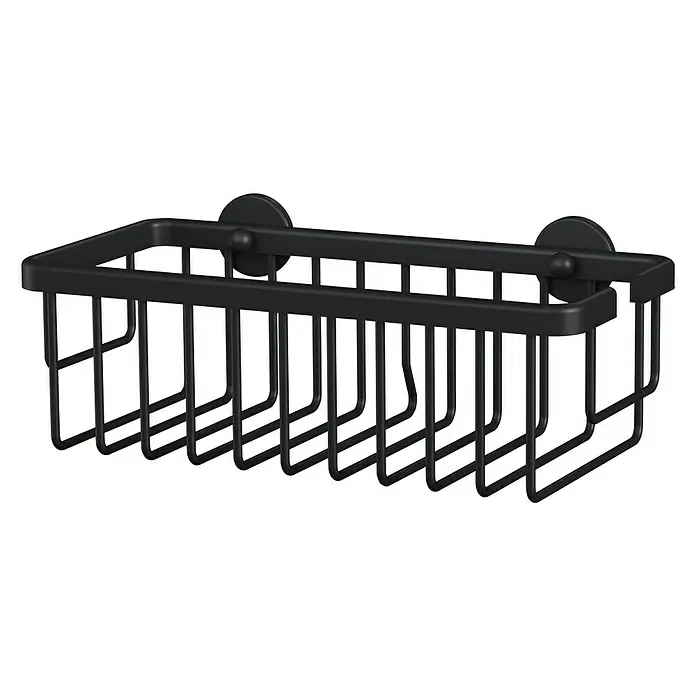 Tesa Moon Duschkorb - Schwarz, Matt - Schwarzer Duschkorb zur Wandmontage mit rechteckiger Form und minimalistischem Design für Badezimmeraccessoires.