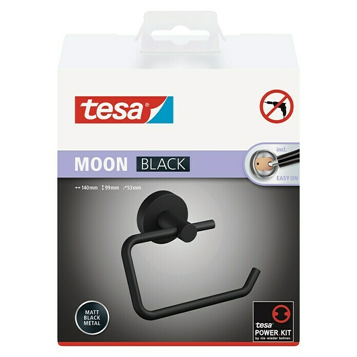 Tesa Toilettenpapierhalter MoonOhne Deckel, Schwarz, Matt Front View