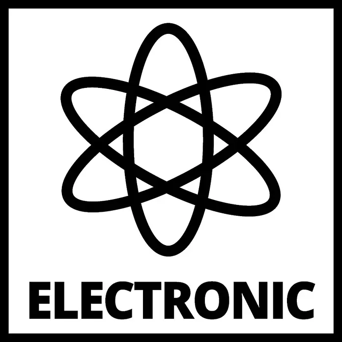 Einhell Power X-Change 18V Akku-Laubsauger GE-CL 36 Li E-Solo - Akkuspannung: 18 V, Ohne Akku, Blasgeschwindigkeit: 210 km/h - Elektronik-Symbol: Schwarzes Atom-Symbol über dem Wort "ELECTRONIC" in fetter schwarzer Schrift, umrahmt von einem schwarzen Rahmen.