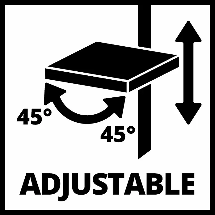 Einhell Tischbohrmaschine TC-BD 450 - 450 W, Leerlaufdrehzahl: 600 U/min - 2.650 U/min, Spannweite Bohrfutter: 1,5 mm - 13 mm - Symbol für einen verstellbaren Tisch, der sich um 45 Grad drehen und in der Höhe verstellen lässt.