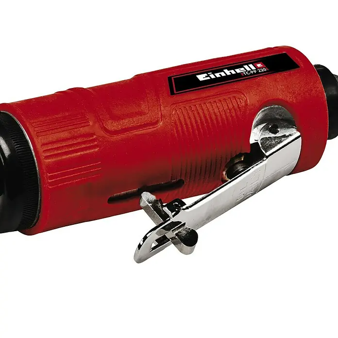 Einhell Classic Druckluft-Stabschleifer TC-PP 220 - 0 bar - 6,3 bar, 128 l/min, 22.000 U/min - Nahaufnahme eines Einhell TC-PP 220 Druckluft-Stabschleifers in Rot und Silber.