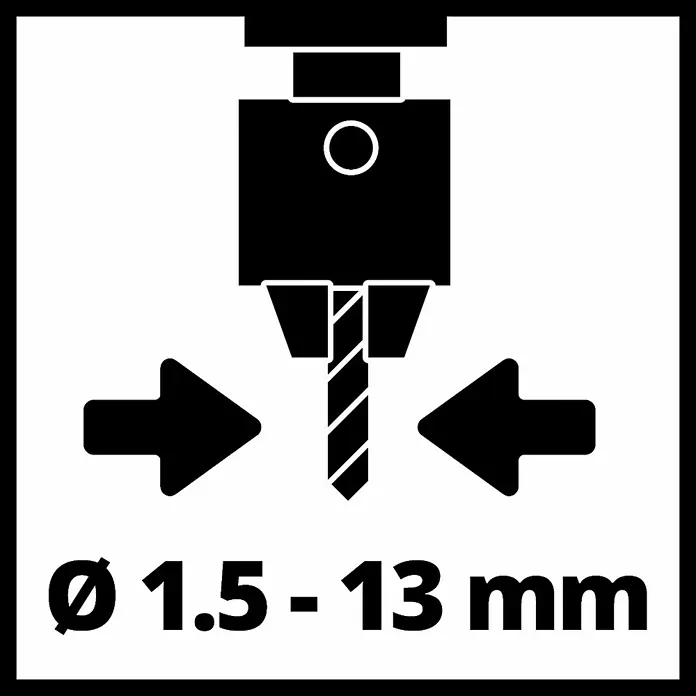 Einhell Classic Taladro de columna TC-BD 500 - 500 W, Número de revoluciones de marcha en vacío: 300 r.p.m. - 2.410 r.p.m., Anchura de sujeción mandril portabrocas: 1,5 mm - 13 mm - Símbolo de un cabezal de taladro con broca e indicación de tamaño de 1.5 - 13 mm para indicar el diámetro de broca apropiado.