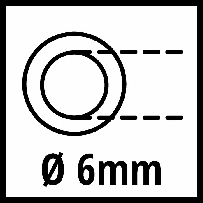 Einhell Spiralschlauch - Länge: 4 m, Betriebsdruck: 8 bar - Symbol, das auf eine Bohrung von 6 mm Durchmesser hinweist. Ideal für Bauanleitungen oder technische Dokumentationen.