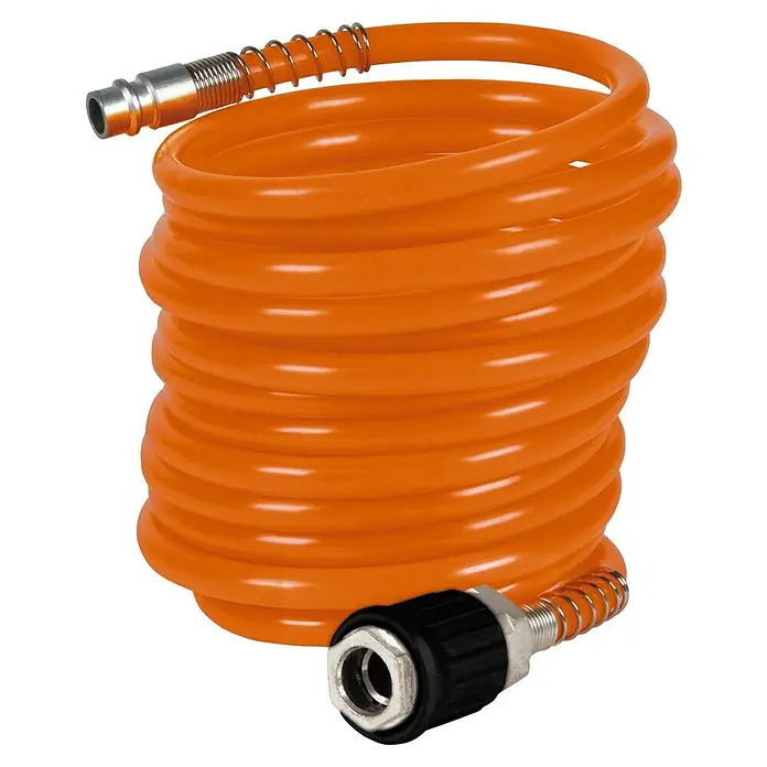 Einhell SpiralschlauchLänge: 4 m, Betriebsdruck: 8 bar - Orangefarbener Druckluftschlauch mit Anschlussstücken. Ideal für Werkstatt und Baustelle.
