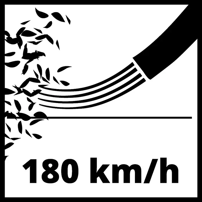Einhell Power X-Change 18V Akku-Gebläse TE-CB 18/180 Li-Solo - 18 V, Ohne Akku, Blasgeschwindigkeit: 130 km/h - Symbol für eine Blasgeschwindigkeit von 180 km/h, dargestellt durch stilisierte Blätter und einen Luftstrom, der die hohe Leistung des Produkts hervorhebt.