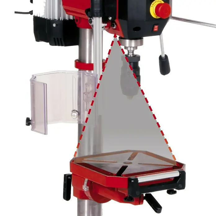 Einhell Tischbohrmaschine TE-BD 750 E - 750 W, 450 U/min - 2.500 U/min - Abbildung einer Tischbohrmaschine, mit der präzise Löcher gebohrt werden können. Das Gerät verfügt über einen robusten Bohrtisch und eine Schutzvorrichtung.