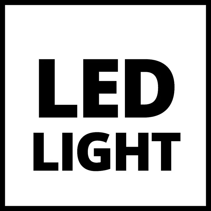 Einhell Taladro de columna TE-BD 750 E - 750 W, 450 r.p.m. - 2.500 r.p.m. - Letrero cuadrado con el texto "LED LIGHT" en letras negras grandes y en negrita sobre un fondo blanco.