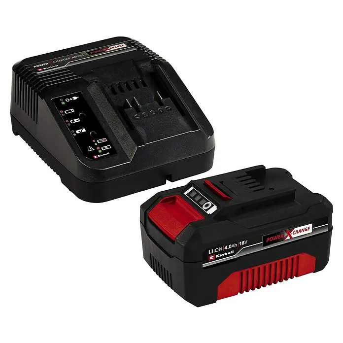 Einhell PXC 18V Batería y cargador PXC - 18 V, 1 batería, 4 Ah - Un conjunto de batería y cargador Einhell Power X-Change con una batería de 18V con 4.0Ah y un cargador para recargar baterías Einhell.