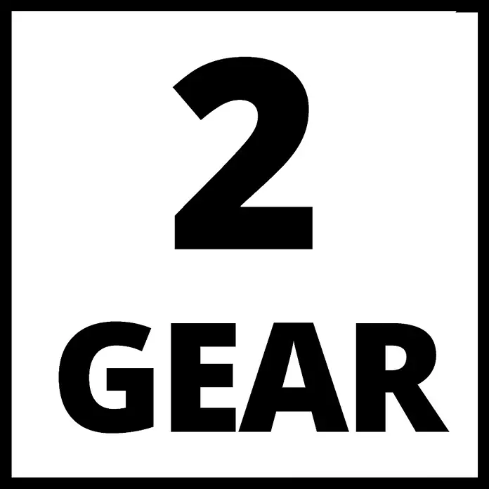 Einhell Power X-Change 18V Akku-Gebläse TE-CB 18/180 Li-Solo - 18 V, Ohne Akku, Blasgeschwindigkeit: 130 km/h - Abbildung einer Schaltungssignalisierung, die den 2. Gang anzeigt und auf Funktionalität und Sicherheit hinweist.