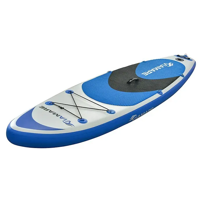 Viamare Juego de paddle surf 300 S - L x An x Al: 300 x 75 x 15 cm, Carga útil: 120 kg, Hinchable, Azul/Blanco - Tabla de paddle surf hinchable Viamare, azul y blanca, con superficie antideslizante negra para un agarre seguro en el agua.