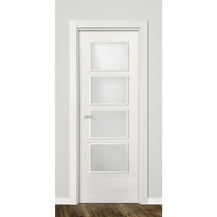 Solid Elements Puerta acristalada Fresno Eslovenia - 72,5 x 203 cm, Derecha, Blanco - Puerta blanca con cuatro paneles de vidrio esmerilado. El diseño elegante de la puerta interior complementa el interior moderno con su aspecto minimalista.