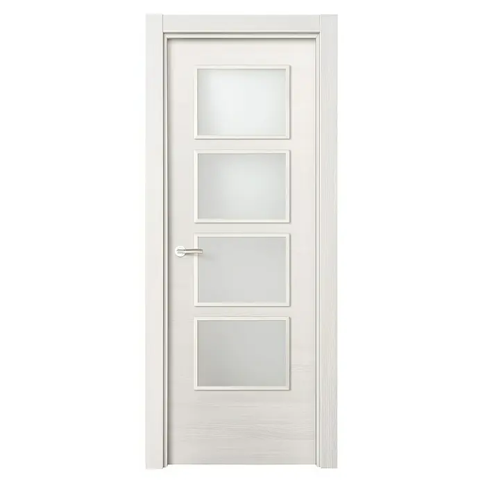 Solid Elements Puerta acristalada Fresno Eslovenia - 72,5 x 203 cm, Derecha, Blanco - Elegante puerta interior blanca con cuatro paneles de vidrio rectangulares y una manija lisa. El diseño atemporal complementa perfectamente espacios modernos.