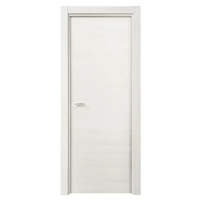 Solid Elements Puerta interior Fresno Eslovenia - 72,5 x 203 cm, Derecha, Blanco, Maciza - Esta imagen muestra una puerta blanca elegante con una manija plateada y elegante. El diseño es moderno y minimalista.