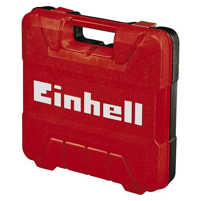 Einhell Drucklufttacker TC-PN 50 - Betriebsdruck: 8,3 bar, Magazinkapazität: 100 Nägel/Klammern - Roter Werkzeugkoffer von Einhell mit weißem Logo und schwarzem Rand. Ideal für die Aufbewahrung und den Transport von Werkzeugen.