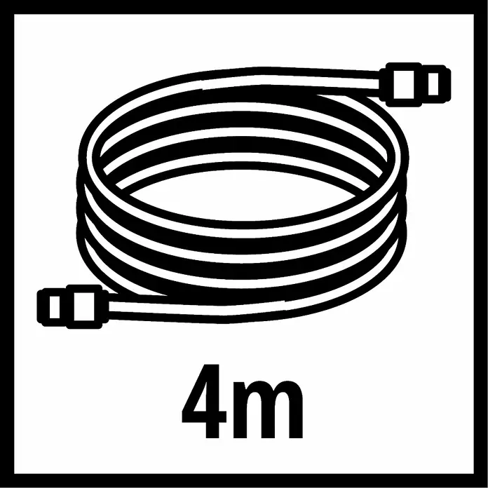 Einhell Spiralschlauch - Länge: 4 m, Betriebsdruck: 8 bar - Abbildung einer 4 Meter langen, aufgerollten Kabeltrommel mit Steckern an beiden Enden.