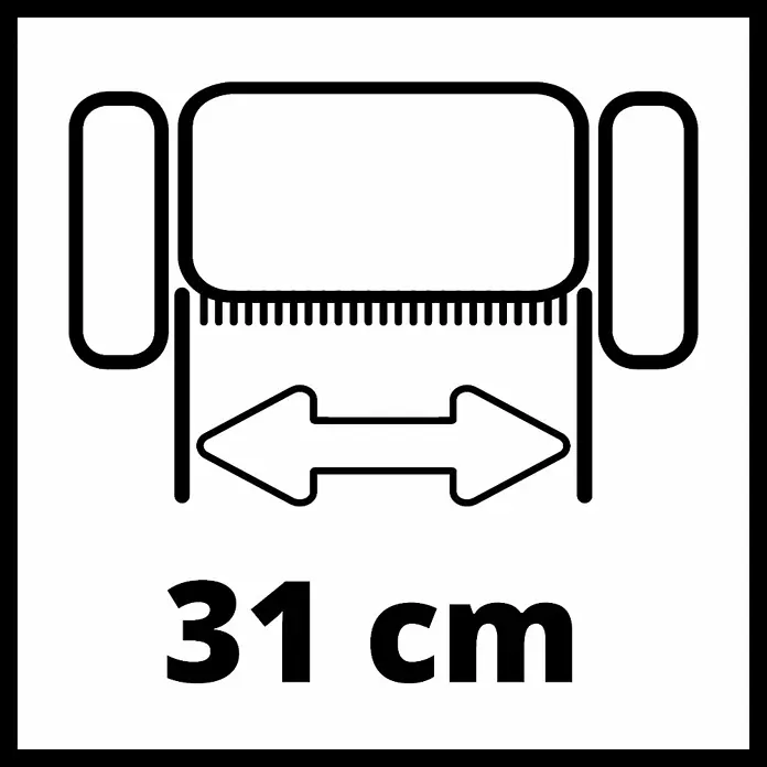 Einhell Classic Elektro-Vertikutierer GC-ES 1231/1 - 1.200 W, Arbeitsbreite: 31 cm - Produktabbildung mit der Angabe "31 cm", die die maximale Schnittbreite der Baumsäge darstellt, um einen sicheren und effizienten Gebrauch zu gewährleisten.