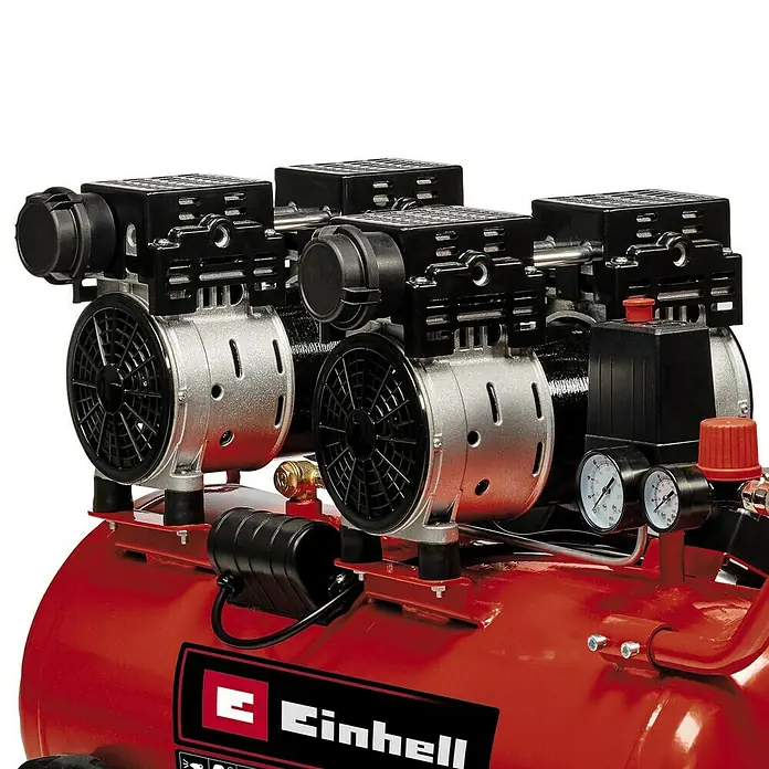 Einhell Expert Plus Flüsterkompressor TE-AC 50 SilentMax. Druck: 8 bar, 50 l - Einhell Hybrid-Kompressor mit drei Motoren und rotem Tank. Leistungsstark und vielseitig für verschiedene Druckluftwerkzeuge.