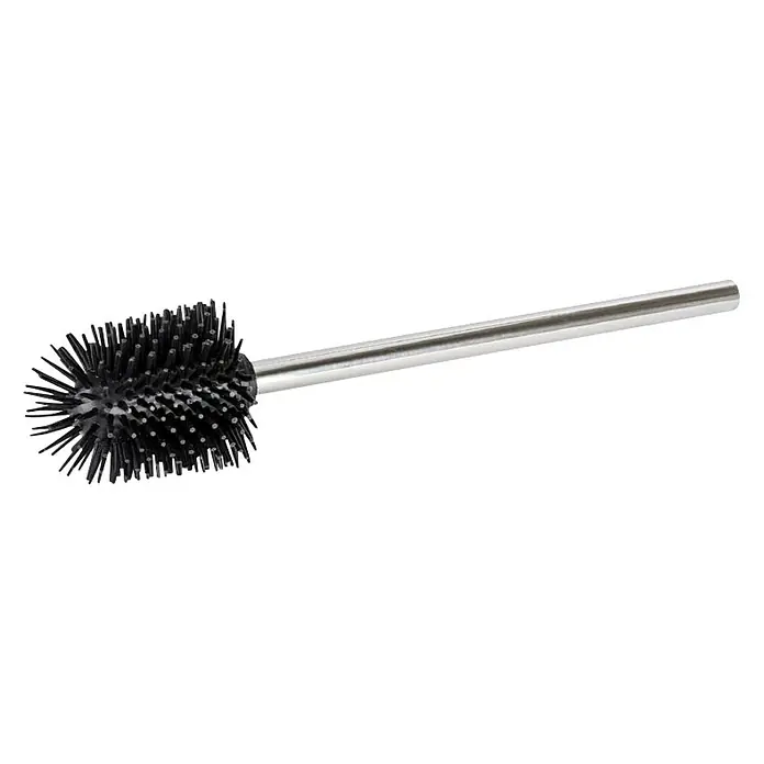 Wenko Ersatzbürste - Kunststoff, Schwarz - Eine Toilettenbürste mit schwarzem Bürstenkopf und silbernem Griff für die Reinigung von Toiletten und Badezimmern.