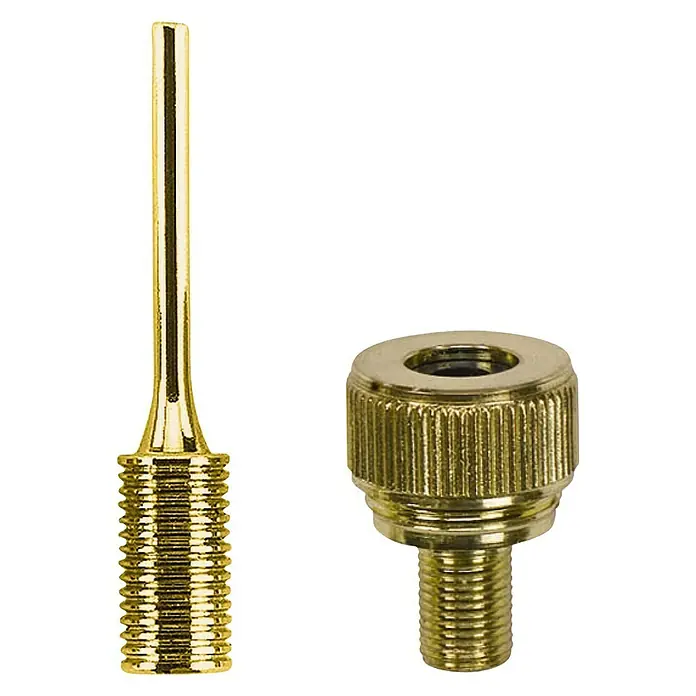 Einhell Druckluft-Set - 10 -tlg. - Abbildung von goldenen Fahrradventiladaptern für verschiedene Ventiltypen.