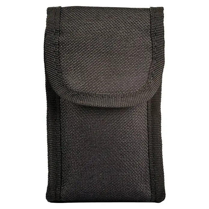 Einhell Classic Laserentfernungsmesser TC-LD 50 - Messbereich: 0,05 - 50 m - Nahaufnahme einer schwarzen, texturierten Nylontasche mit Klappe und robuster Einfassung. Ideal für Zubehör oder kleine Geräte.