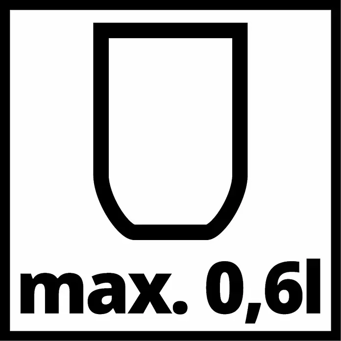 Einhell Druckluft-Farbspritzpistole mit Fließbecher - 0,6 l, 3 bar - 4 bar - Symbol für maximale Füllmenge 0,6 Liter.