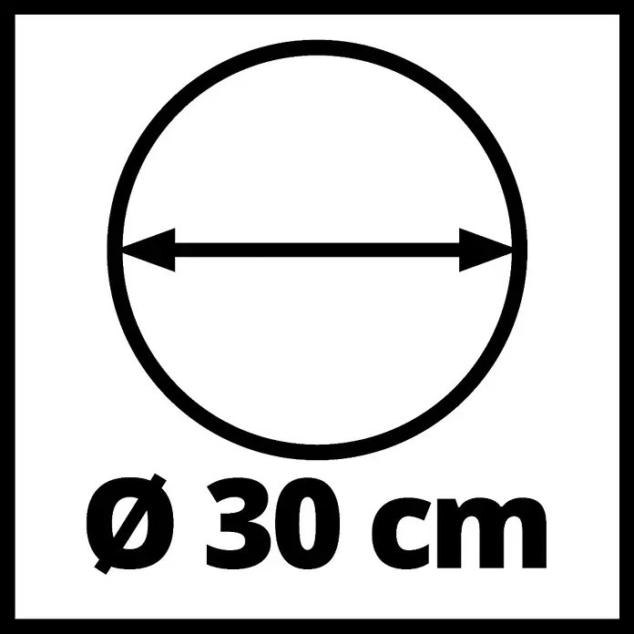 Einhell Flächenreiniger - Passend für: Einhell Hochdruckreiniger TC-HP 90, TC-HP 130, TE-HP 140 und TE-HP 170, Durchmesser: 300 mm - Abbildung eines Kreises mit Durchmesserangabe 30 cm, dargestellt durch einen Doppelpfeil. Ideal zur Größenangabe von Produkten.