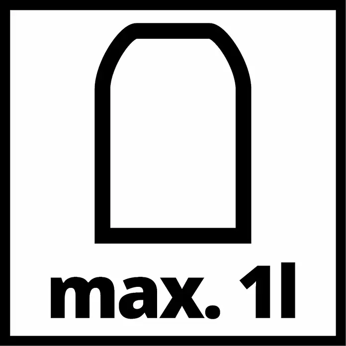 Einhell Druckluft-Farbspritzpistole mit Saugbecher - 1 l, 3 bar - 4 bar - Symbol für maximale Füllmenge 1l.