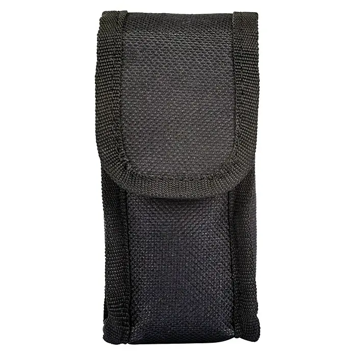 Einhell Classic Laserentfernungsmesser TC-LD 25 - Messbereich: 0,05 - 25 m - Nahaufnahme eines schwarzen Nylonholsters mit einer gewebten Textur, ideal für die Aufbewahrung von Werkzeugen oder kleinen Gegenständen.
