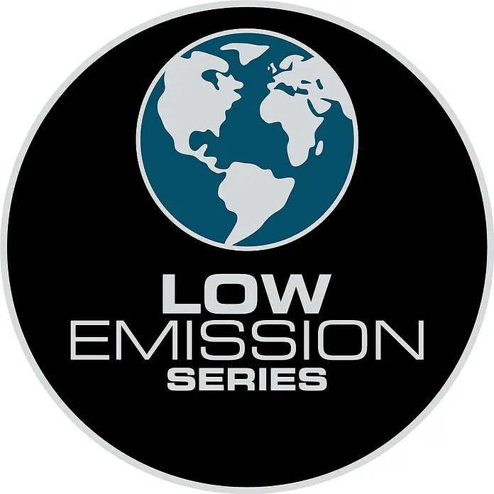 Einhell Classic Stromerzeuger TC-PG 65/E5 - Tankvolumen: 25 l - "Low Emission Series"-Logo mit stilisierter Weltkugel, Fokus auf umweltfreundliche Produktlinie.
