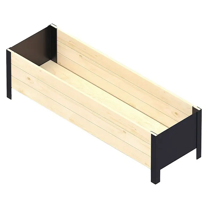 Upyard Pflanzkasten Modernbox niedrig - 118 x 36 x 32 cm, Holz, Natur/Schwarz - Eine erhöhte Holzgartenbox mit dunklen Akzenten, ideal für Gartenliebhaber, die Stil und Funktionalität schätzen.
