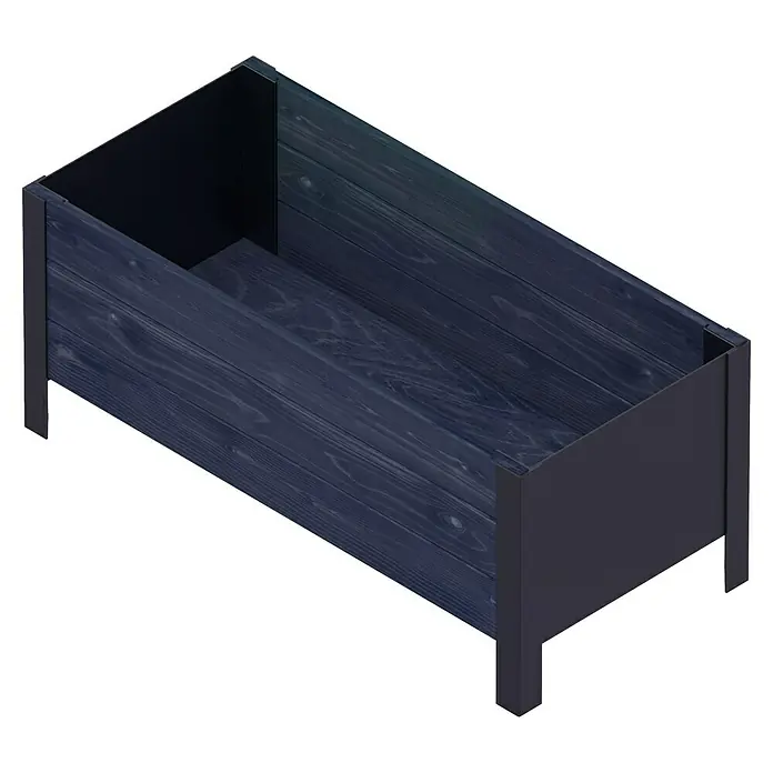 Upyard Pflanzkasten Modernbox niedrig - 78 x 36 x 32 cm, Holz, Schwarz - Nahaufnahme einer blauen Holzkiste mit dunklen Metallakzenten, ideal für die Aufbewahrung oder als dekoratives Element.