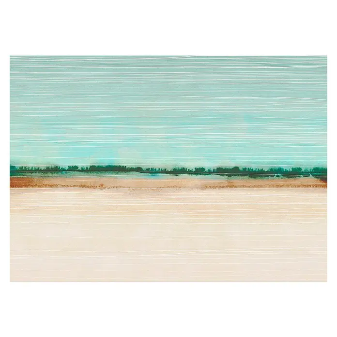 Komar Fototapete Drift - B x H: 350 x 250 cm, Vlies - Abstraktes Gemälde einer ruhigen Strandszene mit sanften Farben, horizontalen Linien und einer friedlichen Atmosphäre.