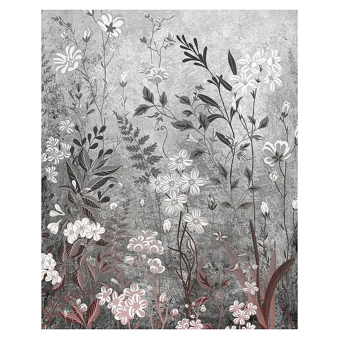Komar Fototapete Moonlight Flowers - B x H: 200 x 250 cm, Vlies - Elegantes florales Muster für Wanddekoration. Zeitloses Design mit zarten Blüten und Blättern, ideal für eine stilvolle Wandgestaltung im Wohnbereich.