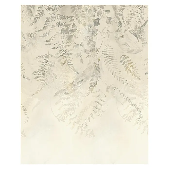 Komar Fototapete Herbarium - B x H: 200 x 250 cm, Vlies - Eine elegante Tapete mit zarten Farn- und Blätterdrucken in neutralen Tönen, die eine ruhige und natürliche Atmosphäre schafft.