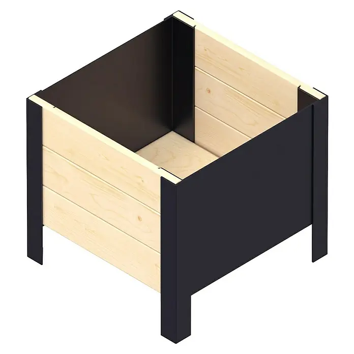 Upyard Pflanzkasten Modernbox niedrig - 36 x 36 x 32 cm, Holz, Natur/Schwarz - Erhöhter Pflanzkasten aus Holz und Metall für Garten und Terrasse. Robust und stilvoll, ideal für Gemüse, Kräuter oder Blumen.