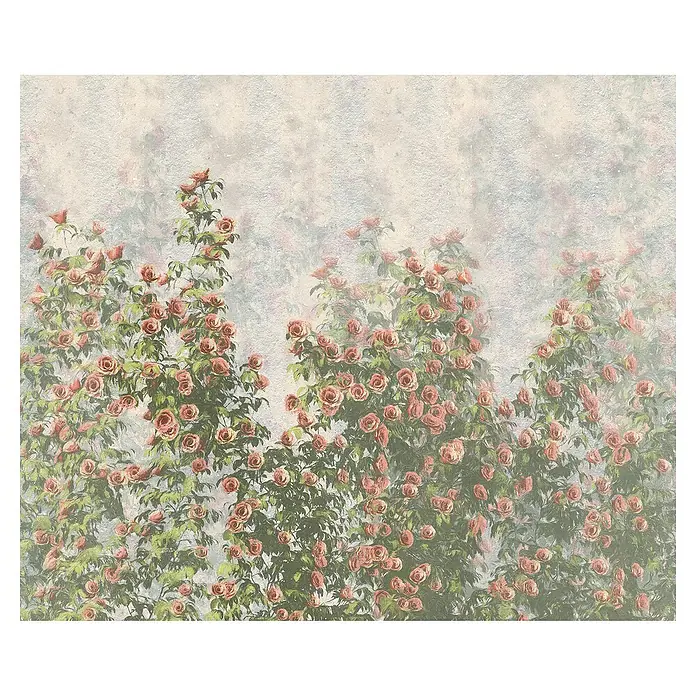 Komar Fototapete Wall Roses - B x H: 300 x 250 cm, Vlies - Wandbild mit Rosenmuster für eine elegante und romantische Atmosphäre. Die Rosen sind detailliert und farbenfroh dargestellt.