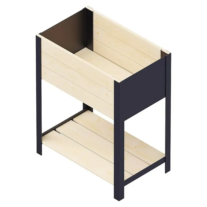 Upyard Huerto Modernbox alto - 58 x 36 x 72 cm, Madera, Natural - Una jardinera elevada rectangular con estructura gris oscuro y madera clara, perfecta para el jardín o el patio, un placer para los amantes de las plantas.