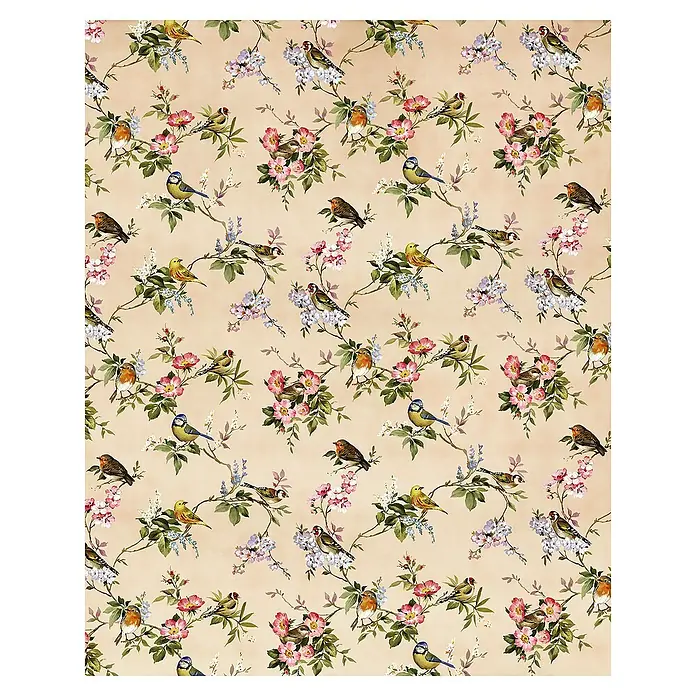 Komar Fototapete Concert De Demain - B x H: 200 x 250 cm, Vlies - Elegantes Muster mit Vögeln und Blumen. Ein feines Design, ideal für Textilien und Dekor, das eine natürliche und romantische Atmosphäre schafft.