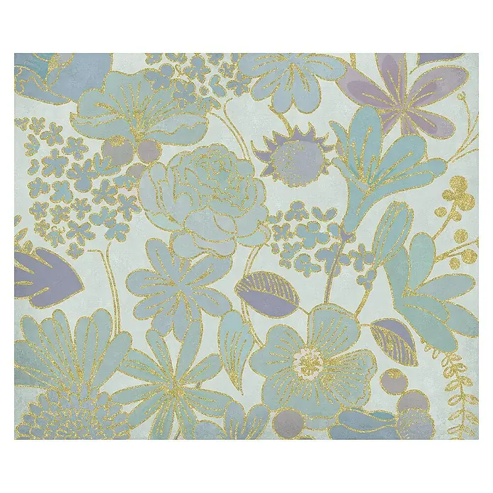 Komar Fototapete Groovy BloomB x H: 300 x 250 cm, Vlies - Florales Muster mit goldenen Akzenten, das eine ruhige und elegante Atmosphäre schafft. Perfekt für stilvolle Wanddekorationen.