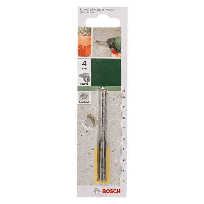 Bosch Broca para hormigón y mampostería SDS-Quick - 1 ud., Diámetro de la broca: 7 mm - Imagen de una broca Bosch de 4 mm, sistema SDS-Quick, apta para Black&Decker, Bosch, Makita, Metabo, Skil, ideal para taladrar.