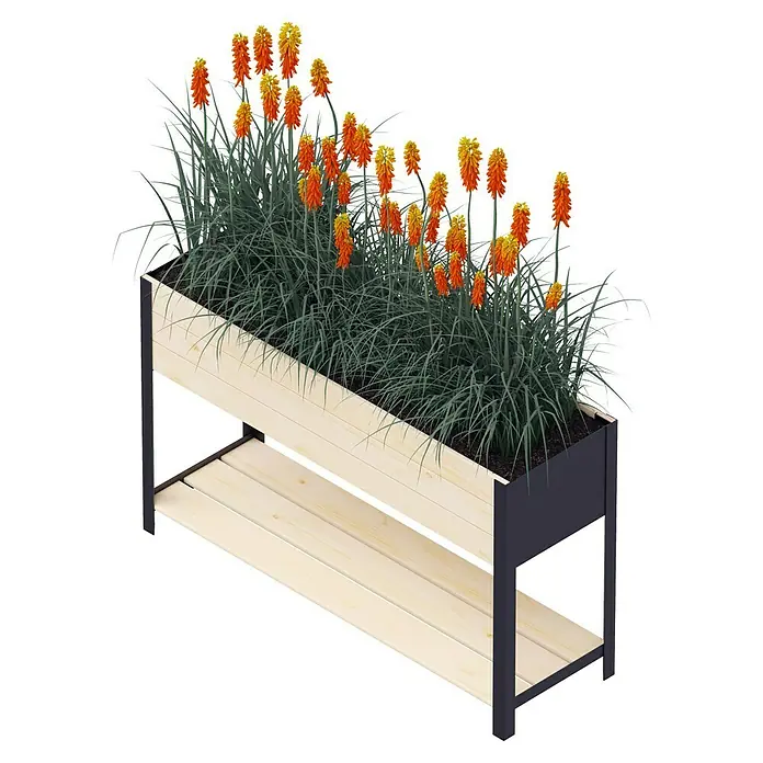 Upyard Hochbeet Modernbox hoch - 118 x 36 x 72 cm, Holz, Natur/Schwarz - Hochbeet mit leuchtenden Fackellilien. Das dekorative Beet ist ideal für Garten, Terrasse und Balkon und ein echter Hingucker.