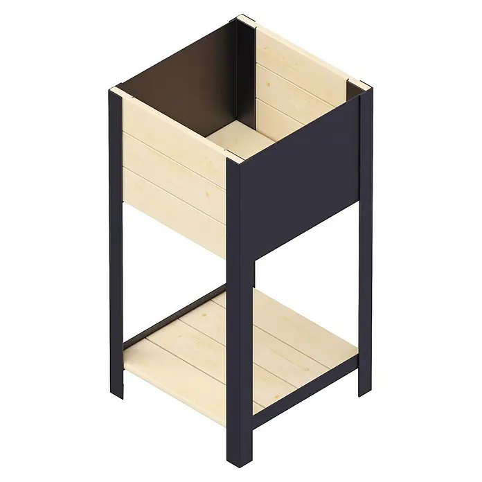 Upyard Huerto Modernbox alto - 36 x 36 x 72 cm, Madera, Natural - Macetero elevado con revestimiento de madera y marco metálico oscuro, ideal para aficionados a la jardinería y espacios exteriores elegantes.