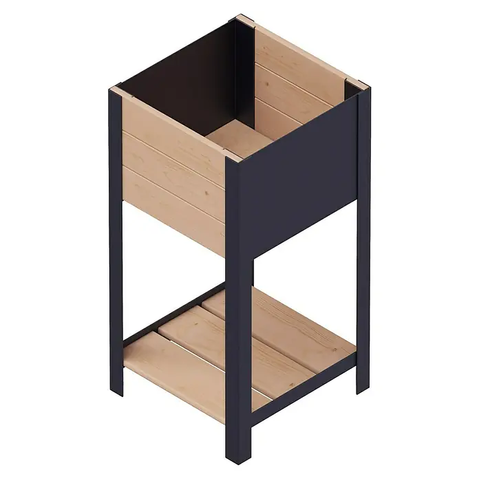 Upyard Hochbeet Modernbox hoch - 36 x 36 x 72 cm, Holz, Braun/Schwarz - Hochbeet aus Holz und Metall mit zusätzlichem Regal, ideal für Garten oder Terrasse.
