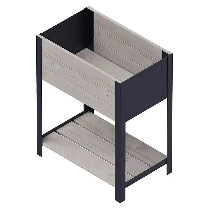 Upyard Hochbeet Modernbox hoch58 x 36 x 72 cm, Holz, Grau - Die erhöhte Pflanzkiste mit Holzdetails und dunklen Metallrahmen ist eine stilvolle und funktionale Ergänzung für jeden Garten.