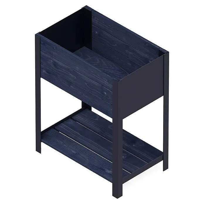 Upyard Hochbeet Hoch58 x 36 x 72 cm, Holz, Schwarz - Dunkelblaue Pflanzkasten mit Ablagefläche, ideal für den Garten oder Balkon. Gefertigt aus robustem Holz und Metall.