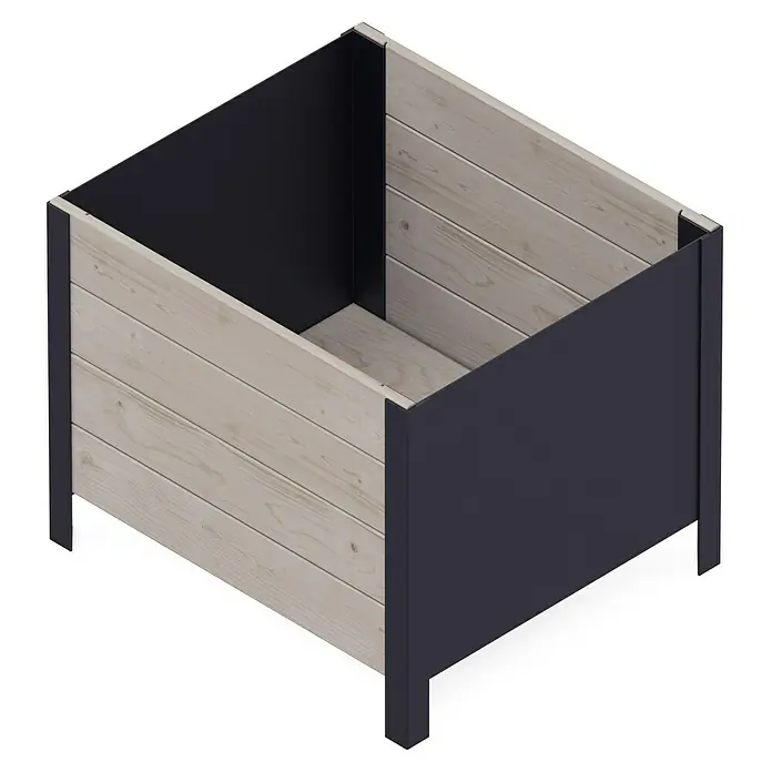 Upyard Pflanzkasten Modernbox tief - 58 x 52 x 48 cm, Holz, Grau - Ein geräumiges, rechteckiges Hochbeet mit Holzverkleidung und dunklem Rahmen, ideal für Gartenliebhaber.