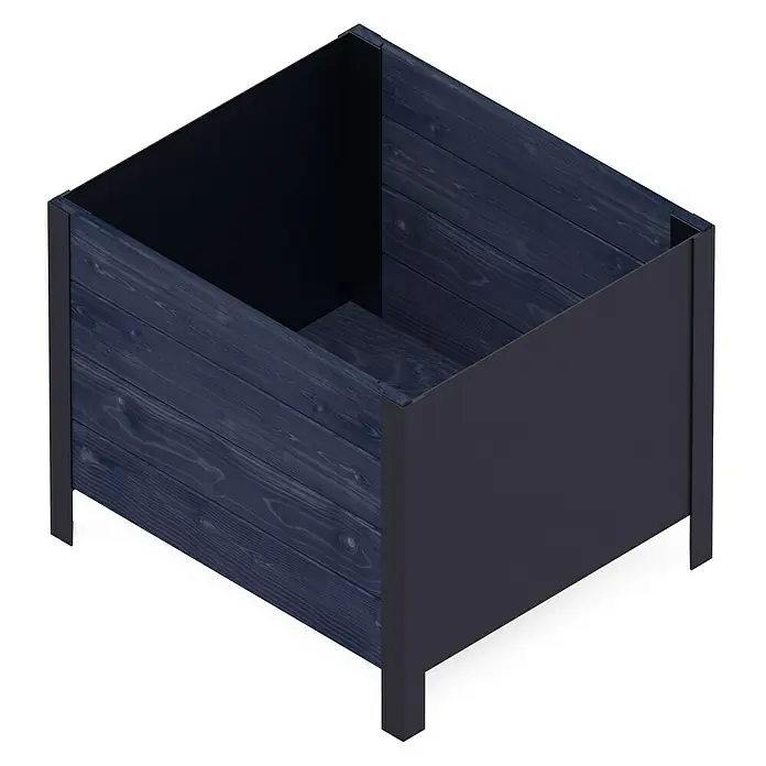 Upyard Pflanzkasten Modernbox tief - 58 x 52 x 48 cm, Holz, Schwarz - Das Bild zeigt einen modernen, dunkelblauen Pflanzkasten aus Holz und Metall, ideal für den Garten oder die Terrasse.