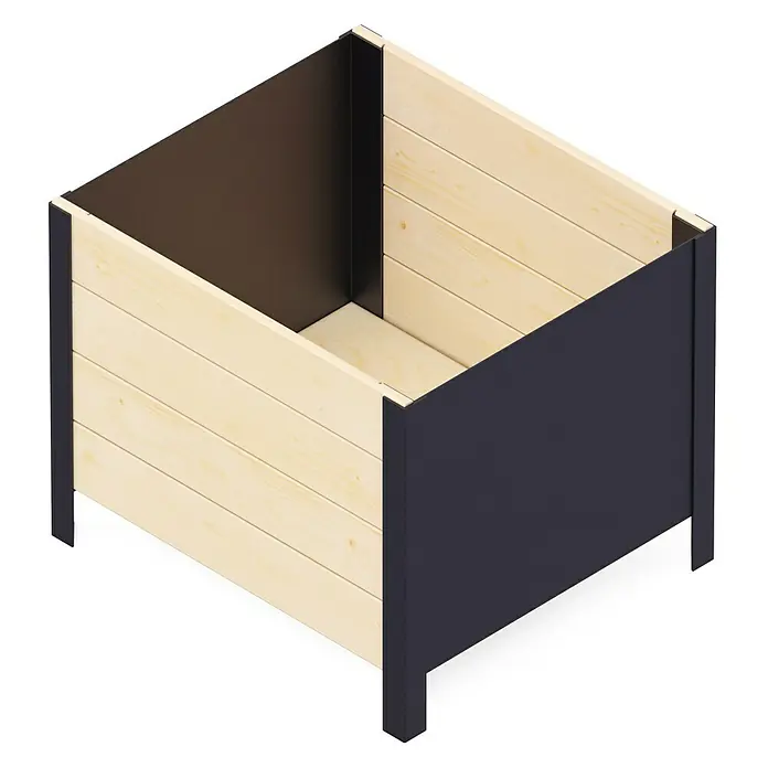Upyard Pflanzkasten Modernbox tief - 58 x 52 x 48 cm, Holz, Natur - Ein rechteckiger, erhöhter Pflanzkasten aus hellem Holz und anthrazitfarbenem Metall, ideal für Garten oder Terrasse.